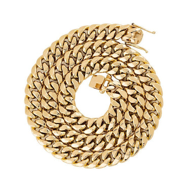 14k Semi-Solid Yellow Gold Cuban Link Chain 12 mm